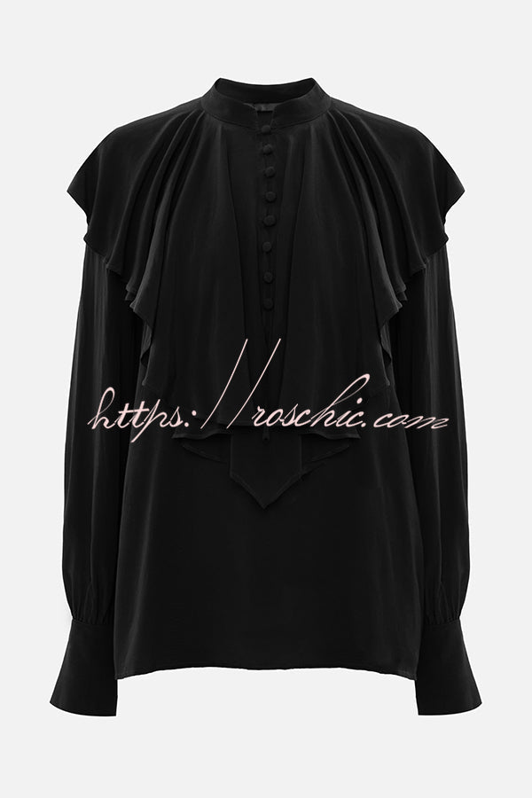 Court-style Draped Ruffled Elegant Chiffon Blouse